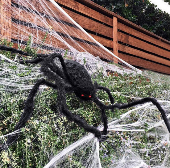 Halloween decorated giant spider 6.6 feet, realistic big hairy spider, terrible hairy spider props