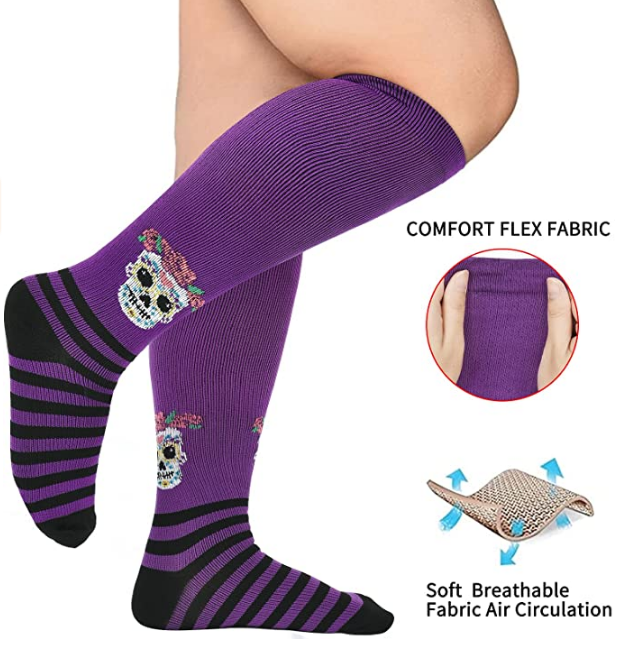 4 Pair halloween Compression Socks for Women Men Circulation, Knee High Compression Socks 15-20mmHg