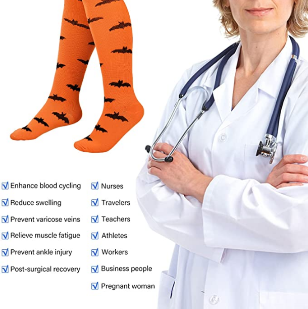 4 Pair halloween Compression Socks for Women Men Circulation, Knee High Compression Socks 15-20mmHg