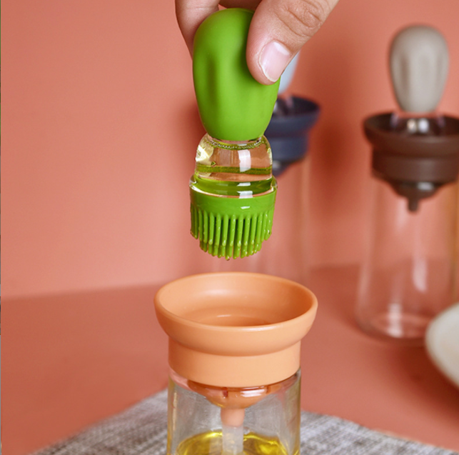 Oil Bottle And Brush 2 In 1, Silicone Dropper Measuring Oil Dispenser
