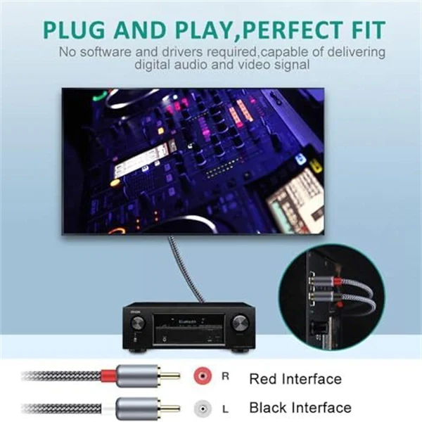 RCA Stereo Audio Cable – Male-to-Male Subwoofer Cord, Grey