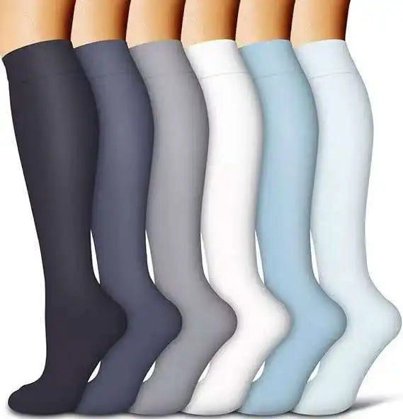 ROYALUCK 6-Pair Polka Dot Solid Compression Socks (15-20mmHg) - Firm Support Designed for Nurses, Runners, and Athletes