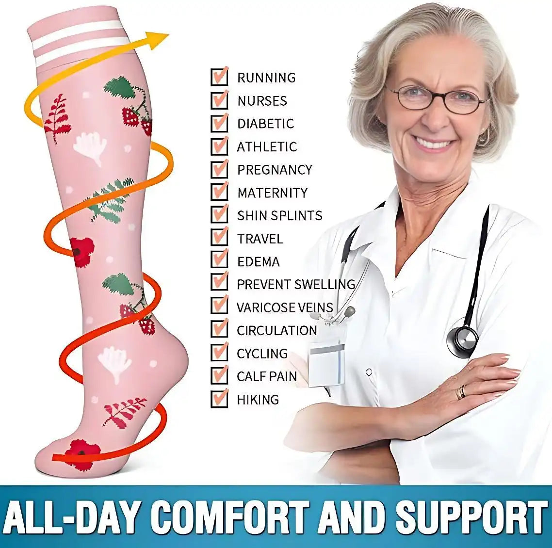 ROYALUCK 6 Pairs Compression Socks(15-20mmHg) for Women & Men - Support for Sports, Running & Nurses