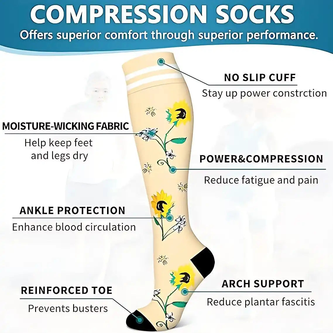 ROYALUCK 6 Pairs Compression Socks(15-20mmHg) for Women & Men - Support for Sports, Running & Nurses