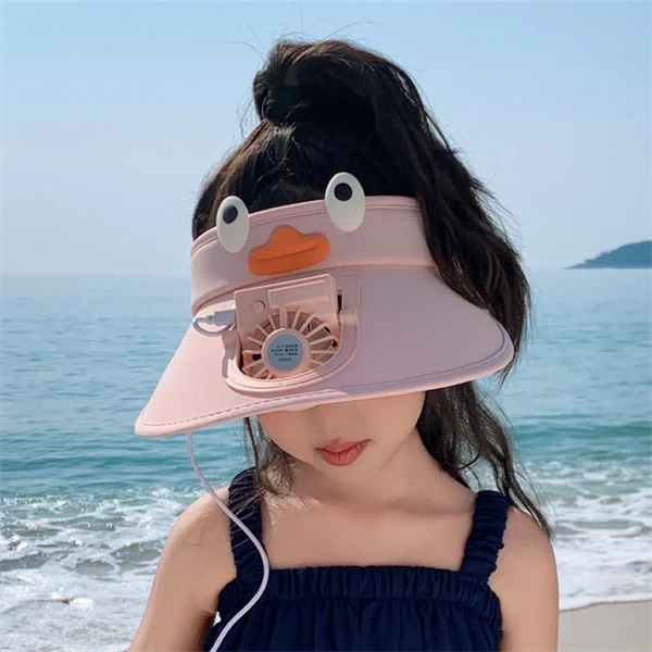 Rechargeable Fan Sun Hat for Kids – Open-Top Summer Visor with UV Protection for Boys & Girls