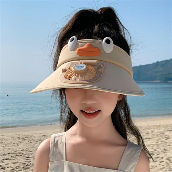 Rechargeable Fan Sun Hat for Kids – Open-Top Summer Visor with UV Protection for Boys & Girls