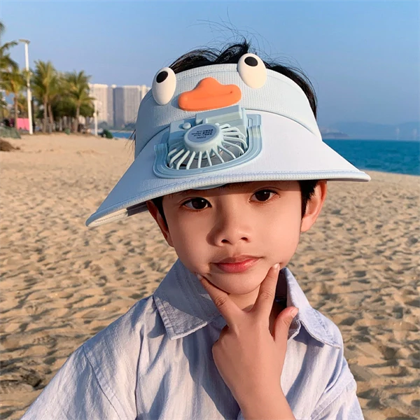 Rechargeable Fan Sun Hat for Kids – Open-Top Summer Visor with UV Protection for Boys & Girls