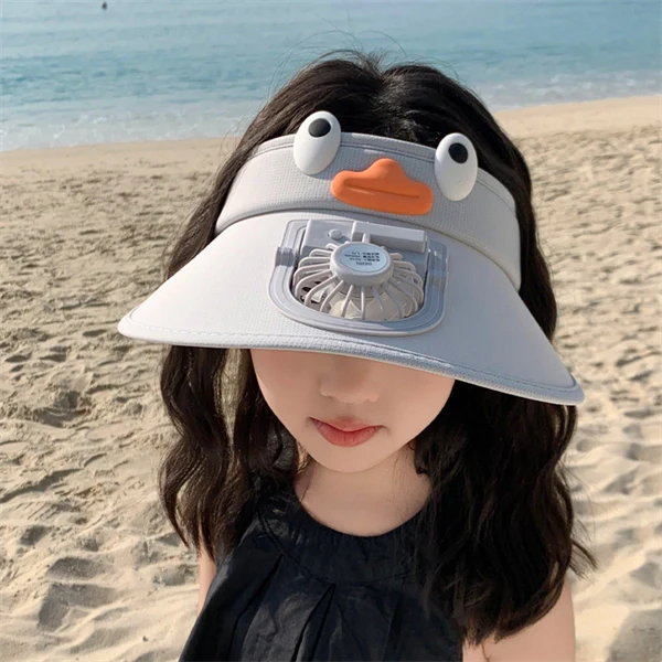 Rechargeable Fan Sun Hat for Kids – Open-Top Summer Visor with UV Protection for Boys & Girls