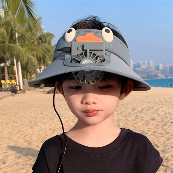 Rechargeable Fan Sun Hat for Kids – Open-Top Summer Visor with UV Protection for Boys & Girls