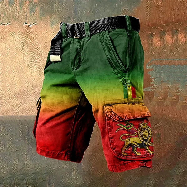Men's Retro Reggae Lion Of Glory Gradient Art Print Cargo Shorts