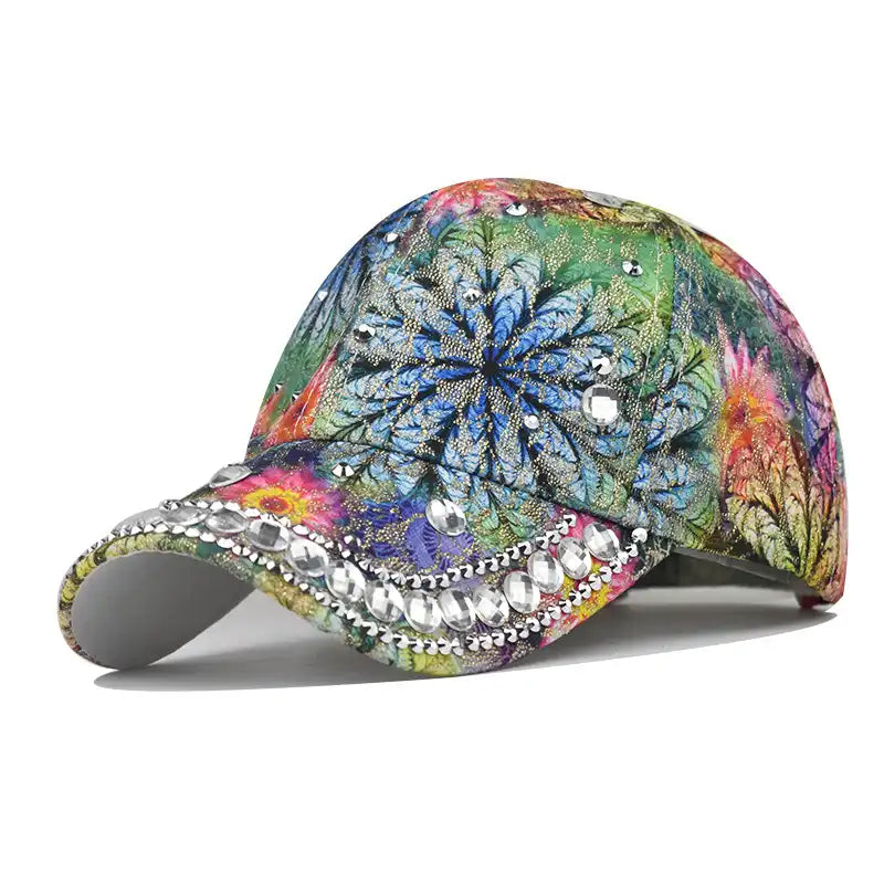 Rhinestone Floral Embroidered Women's Baseball Cap