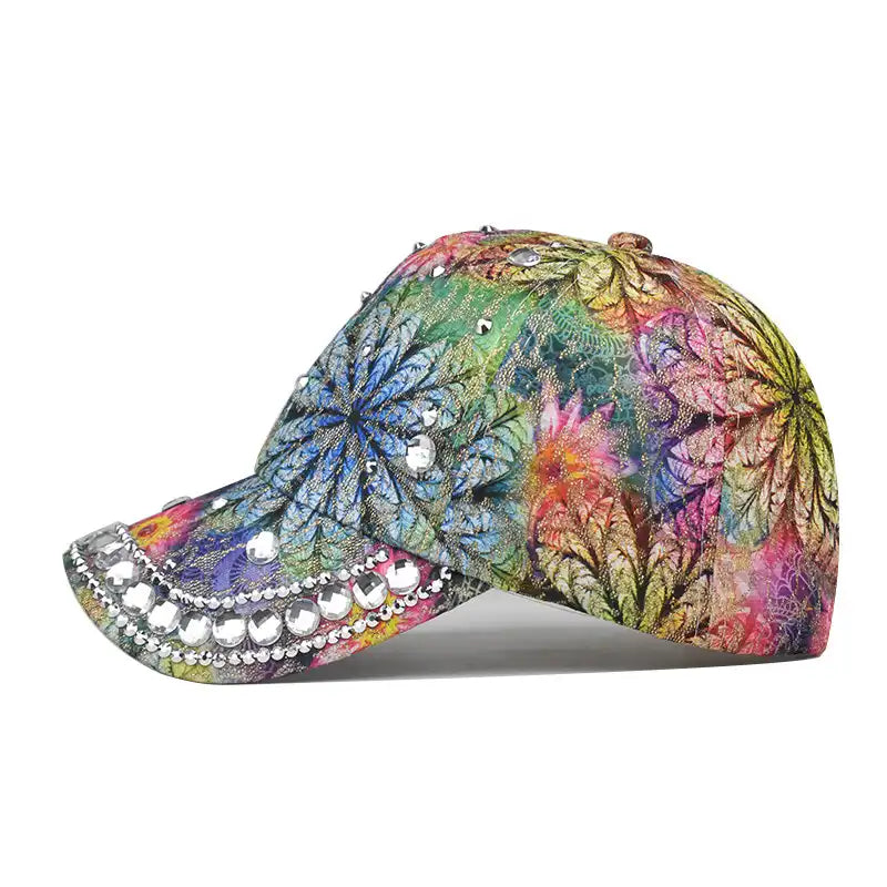 Rhinestone Floral Embroidered Women's Baseball Cap