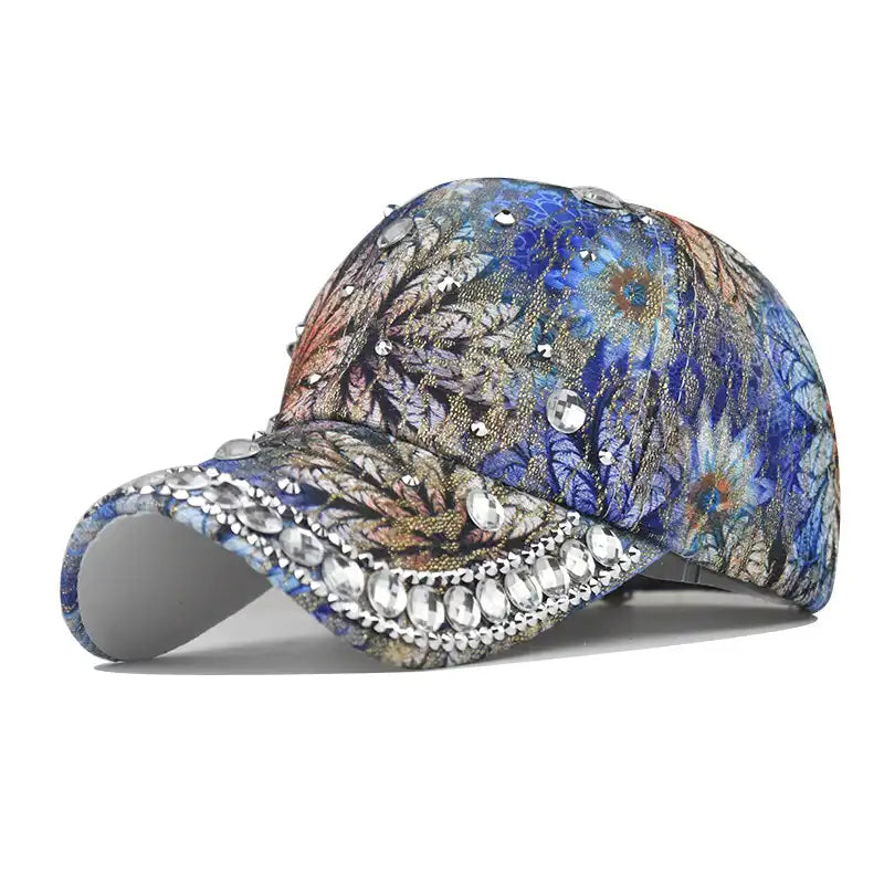 Rhinestone Floral Embroidered Women's Baseball Cap