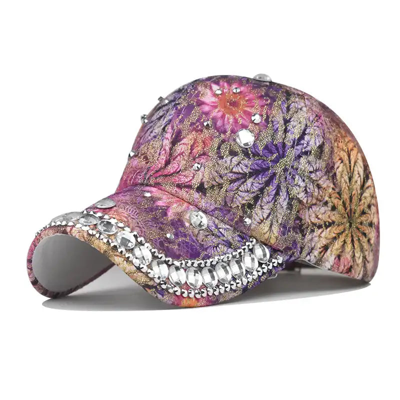 Rhinestone Floral Embroidered Women's Baseball Cap