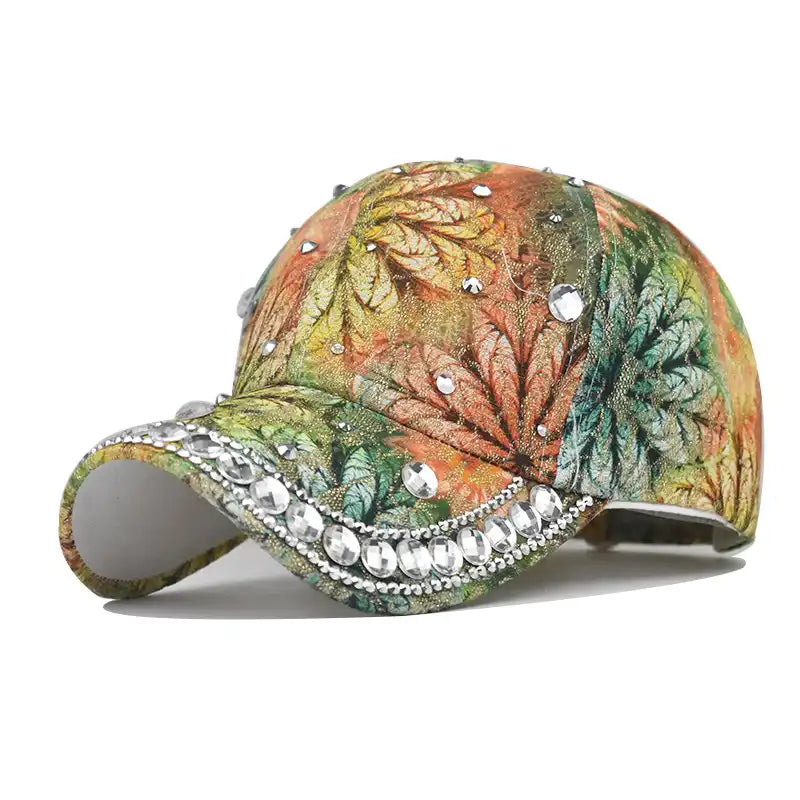 Rhinestone Floral Embroidered Women's Baseball Cap