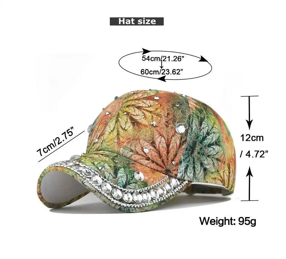 Rhinestone Floral Embroidered Women's Baseball Cap