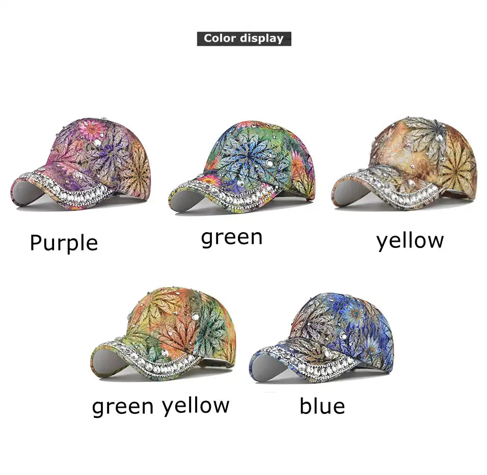 Rhinestone Floral Embroidered Women's Baseball Cap