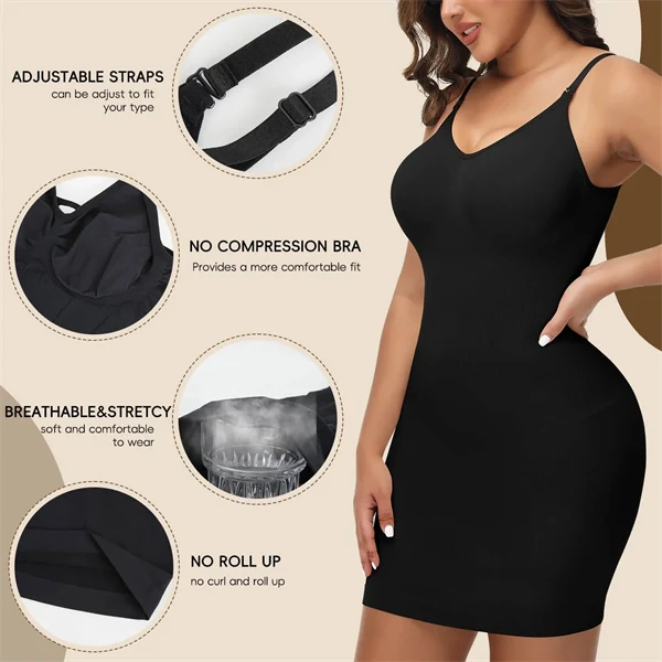 Seamless Body Shaping Dress – Slimming Tummy Control Mini Dress with Built-in Cami