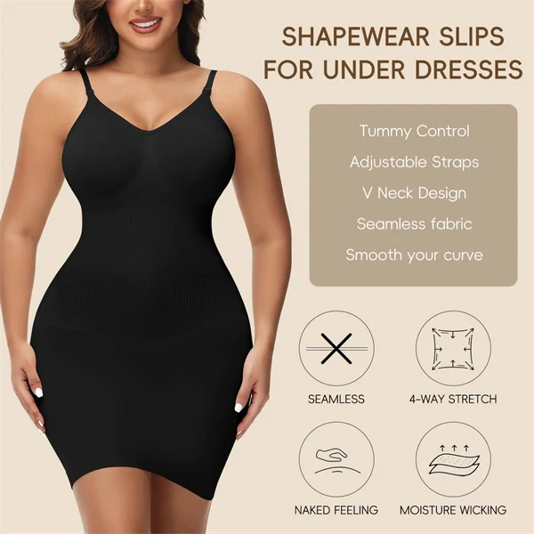 Seamless Body Shaping Dress – Slimming Tummy Control Mini Dress with Built-in Cami