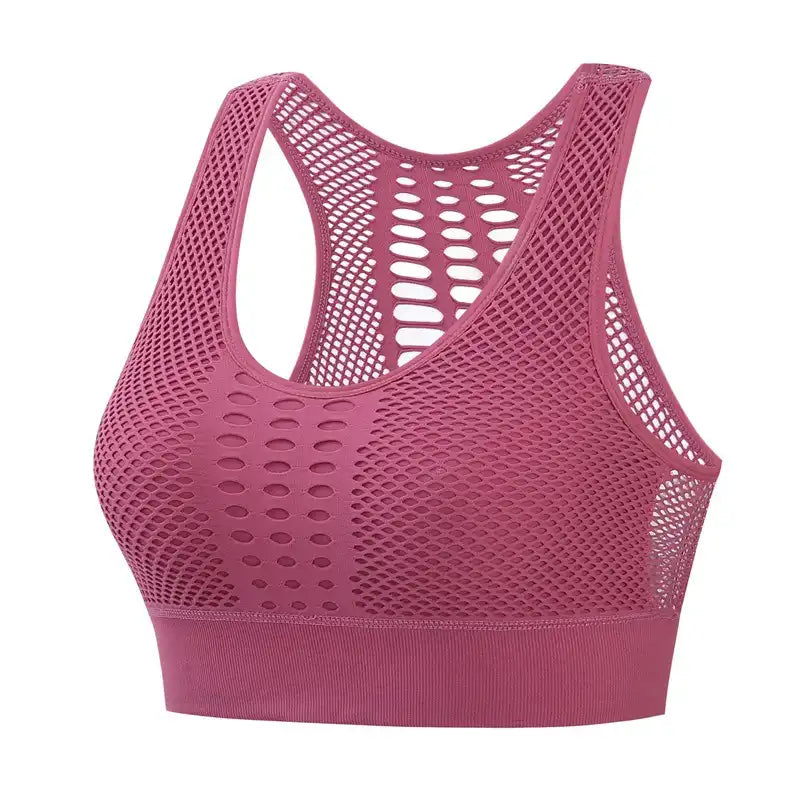Seamless Push-Up Sports Bra - Mesh Panels, Sweat-Wicking & Shockproof Support for Yoga, Gym
