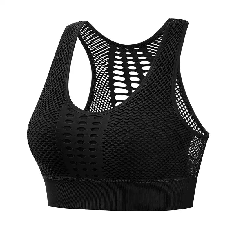 Seamless Push-Up Sports Bra - Mesh Panels, Sweat-Wicking & Shockproof Support for Yoga, Gym