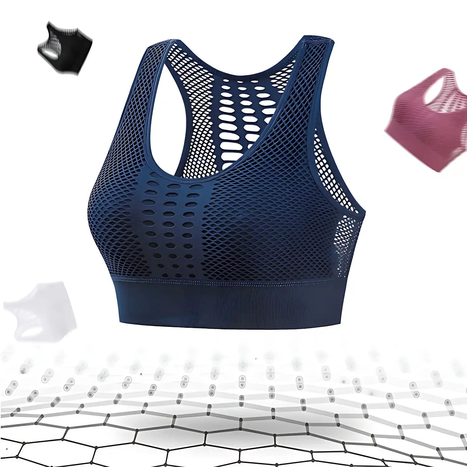Seamless Push-Up Sports Bra - Mesh Panels, Sweat-Wicking & Shockproof Support for Yoga, Gym