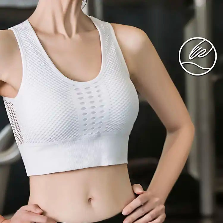 Seamless Push-Up Sports Bra - Mesh Panels, Sweat-Wicking & Shockproof Support for Yoga, Gym