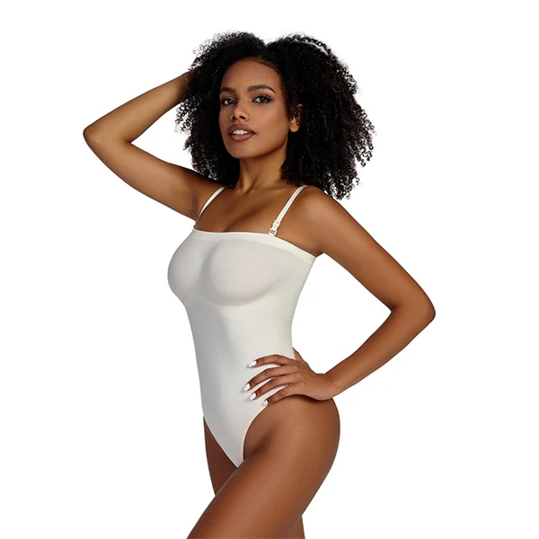 Seamless Sculpting Bodysuit for Women – Tummy Control Thong Shapewear with Square Neck Tank Top Design