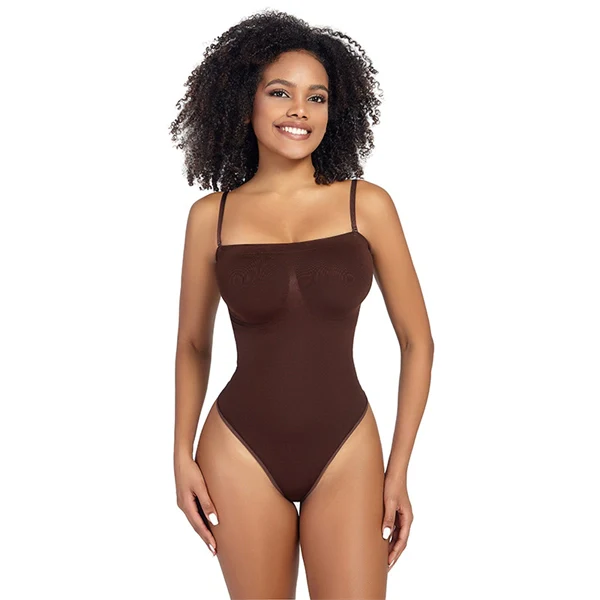 Seamless Sculpting Bodysuit for Women – Tummy Control Thong Shapewear with Square Neck Tank Top Design