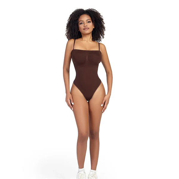 Seamless Sculpting Bodysuit for Women – Tummy Control Thong Shapewear with Square Neck Tank Top Design