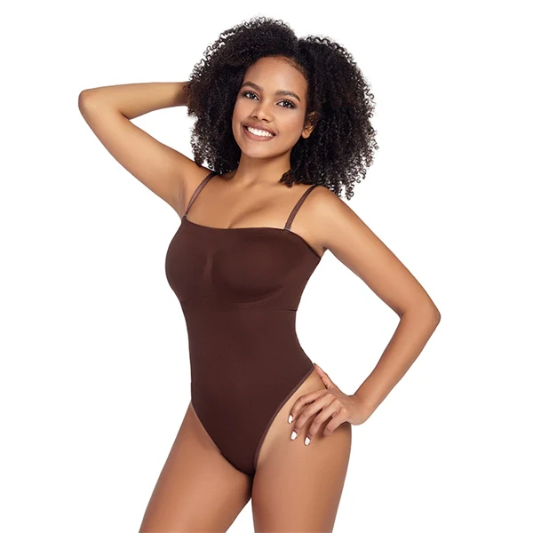 Seamless Sculpting Bodysuit for Women – Tummy Control Thong Shapewear with Square Neck Tank Top Design