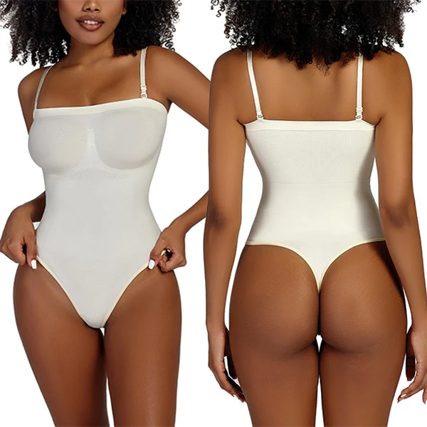 Seamless Sculpting Bodysuit for Women – Tummy Control Thong Shapewear with Square Neck Tank Top Design