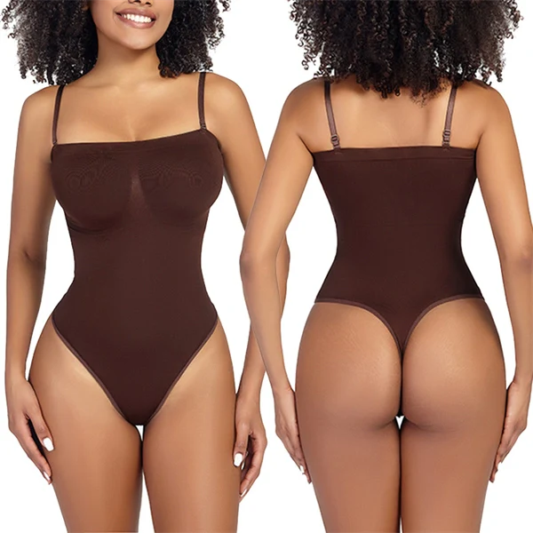 Seamless Sculpting Bodysuit for Women – Tummy Control Thong Shapewear with Square Neck Tank Top Design
