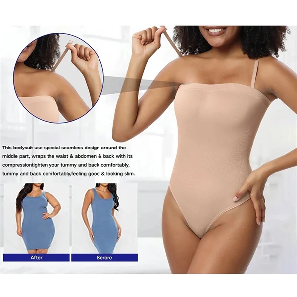 Seamless Sculpting Bodysuit for Women – Tummy Control Thong Shapewear with Square Neck Tank Top Design