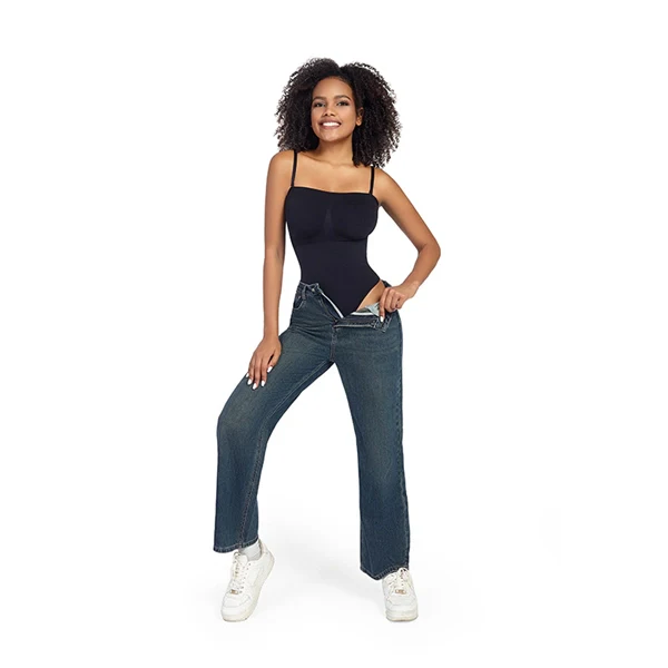 Seamless Sculpting Bodysuit for Women – Tummy Control Thong Shapewear with Square Neck Tank Top Design