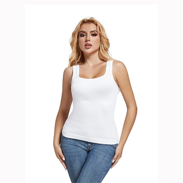 Seamless Square Neck Shaping Tank Top – Waist Slimming Ribbed Longline Vest