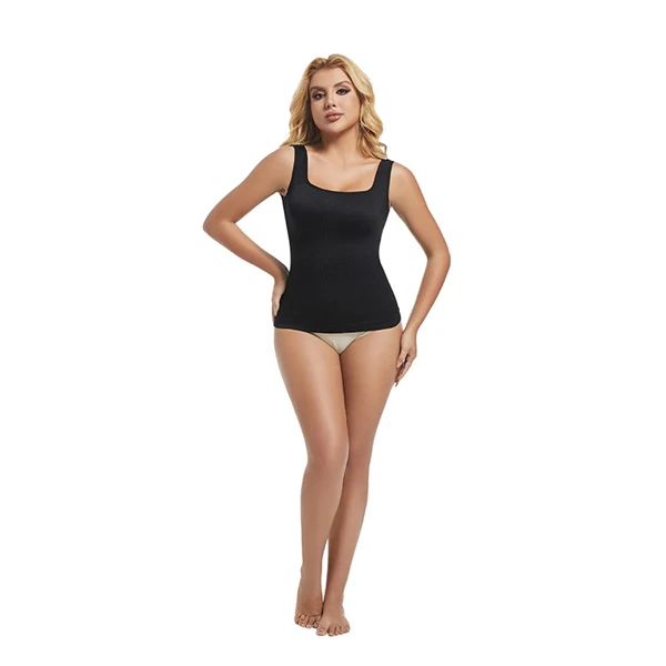 Seamless Square Neck Shaping Tank Top – Waist Slimming Ribbed Longline Vest