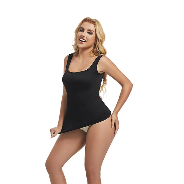 Seamless Square Neck Shaping Tank Top – Waist Slimming Ribbed Longline Vest