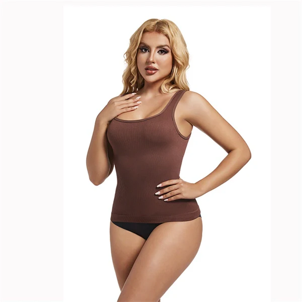 Seamless Square Neck Shaping Tank Top – Waist Slimming Ribbed Longline Vest