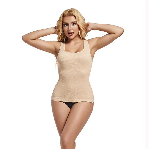 Seamless Square Neck Shaping Tank Top – Waist Slimming Ribbed Longline Vest