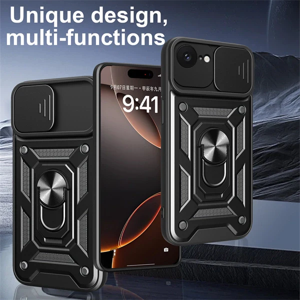 Shockproof Sliding Window Ring Stand Phone Case for iPhone 17 Pro Max