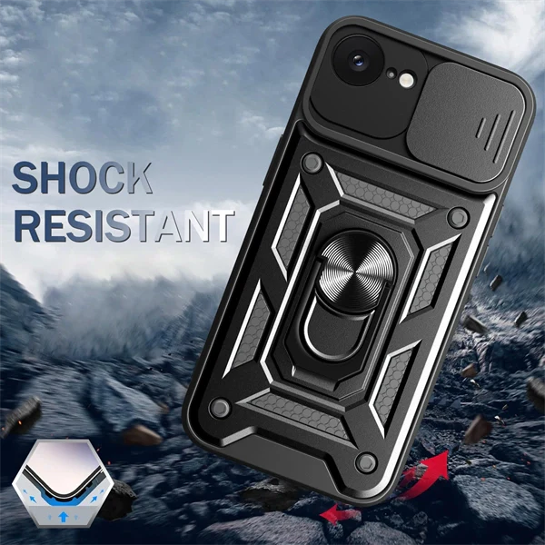 Shockproof Sliding Window Ring Stand Phone Case for iPhone 17 Pro Max