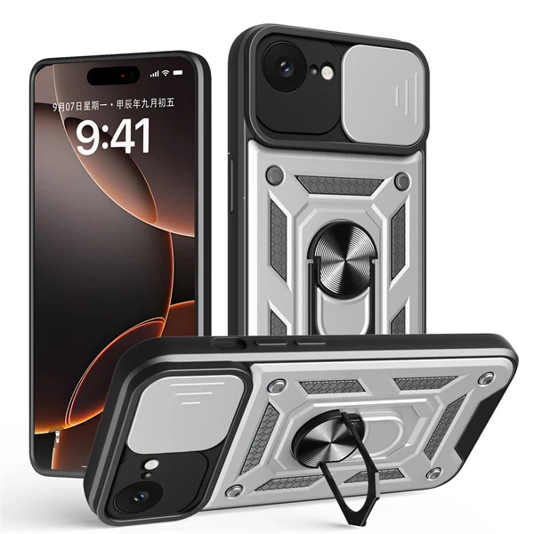 Shockproof Sliding Window Ring Stand Phone Case for iPhone 17 Pro Max