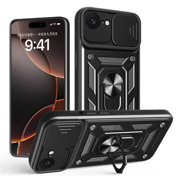 Shockproof Sliding Window Ring Stand Phone Case for iPhone 17 Pro Max