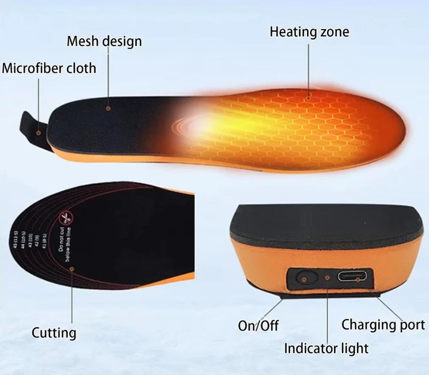 Unisex USB Heated Shoe Insoles with Remote Control Feet Warm Sock Pad Mat Electric Heater Pads Foot Warmers