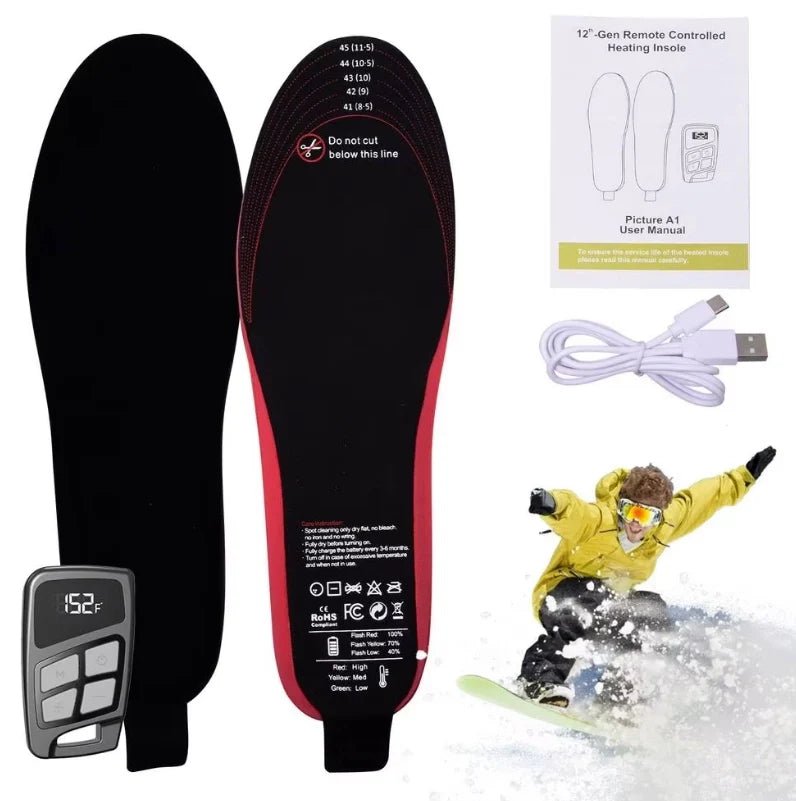 Unisex USB Heated Shoe Insoles with Remote Control Feet Warm Sock Pad Mat Electric Heater Pads Foot Warmers