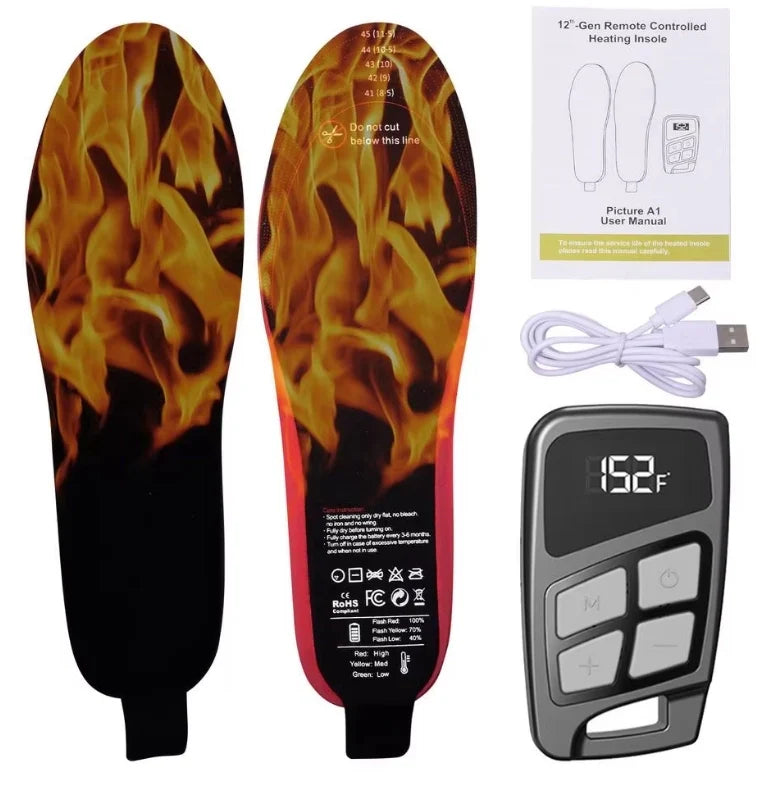 Unisex USB Heated Shoe Insoles with Remote Control Feet Warm Sock Pad Mat Electric Heater Pads Foot Warmers