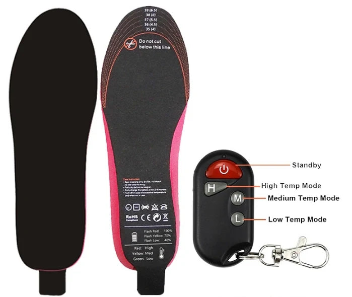 Unisex USB Heated Shoe Insoles with Remote Control Feet Warm Sock Pad Mat Electric Heater Pads Foot Warmers