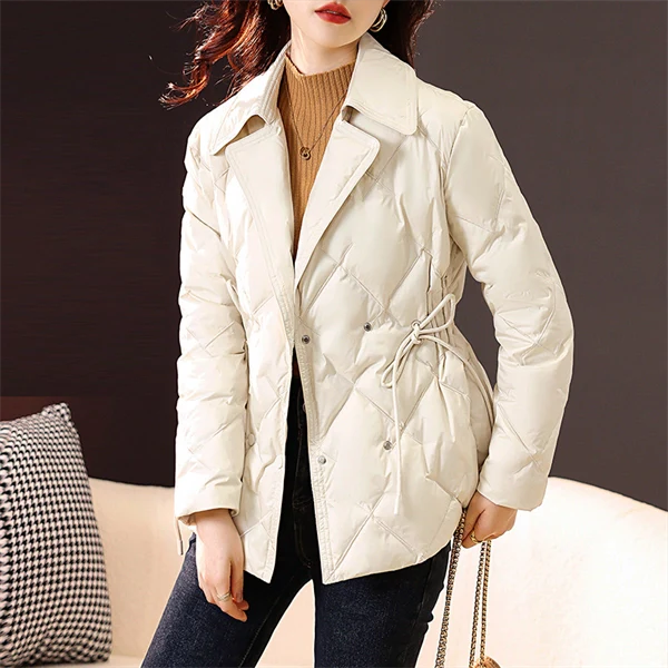 Short Down Jacket - Lightweight Winter Coat with Oriental-Inspired Design for Women