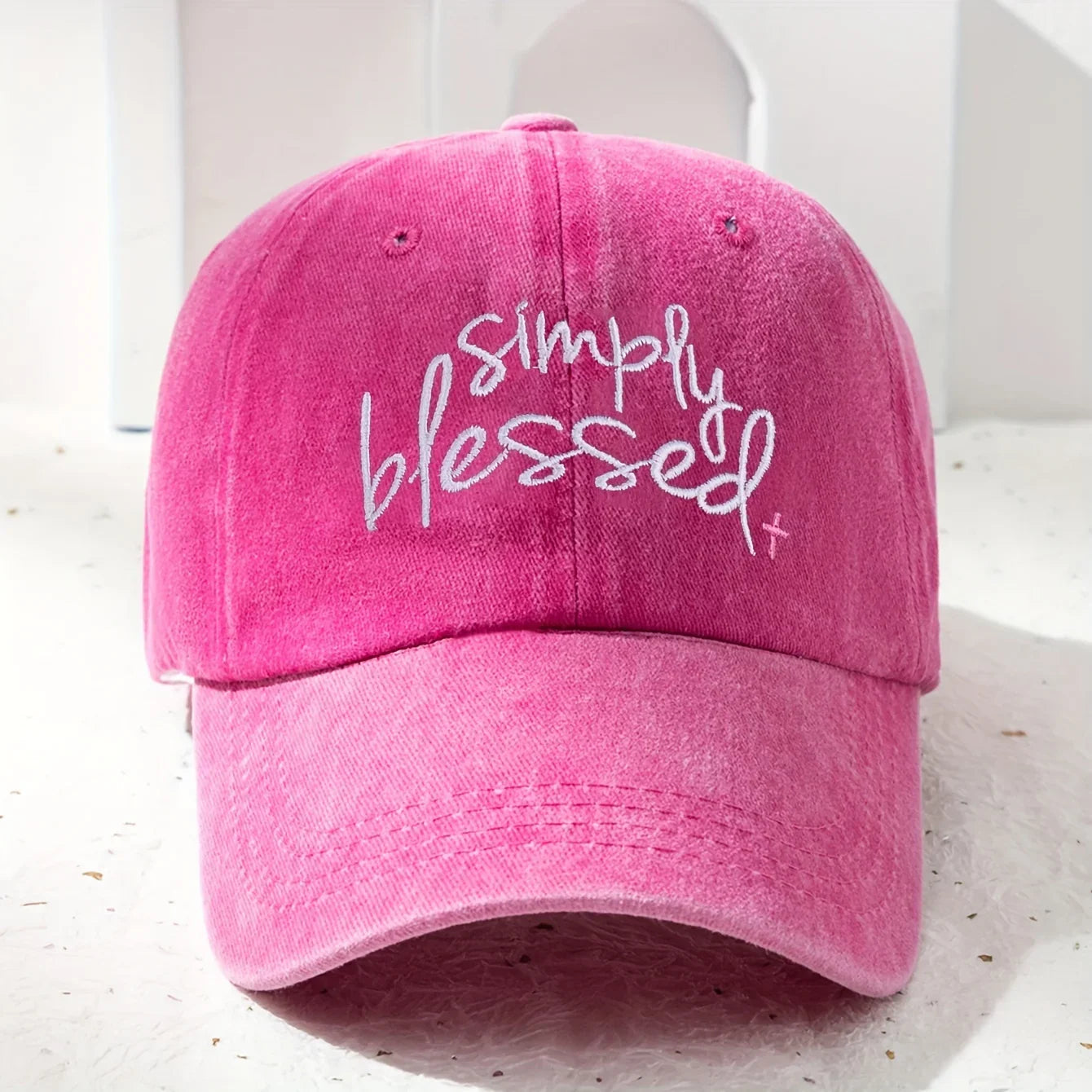 Simply Blessed Embroidered Distressed Baseball Cap